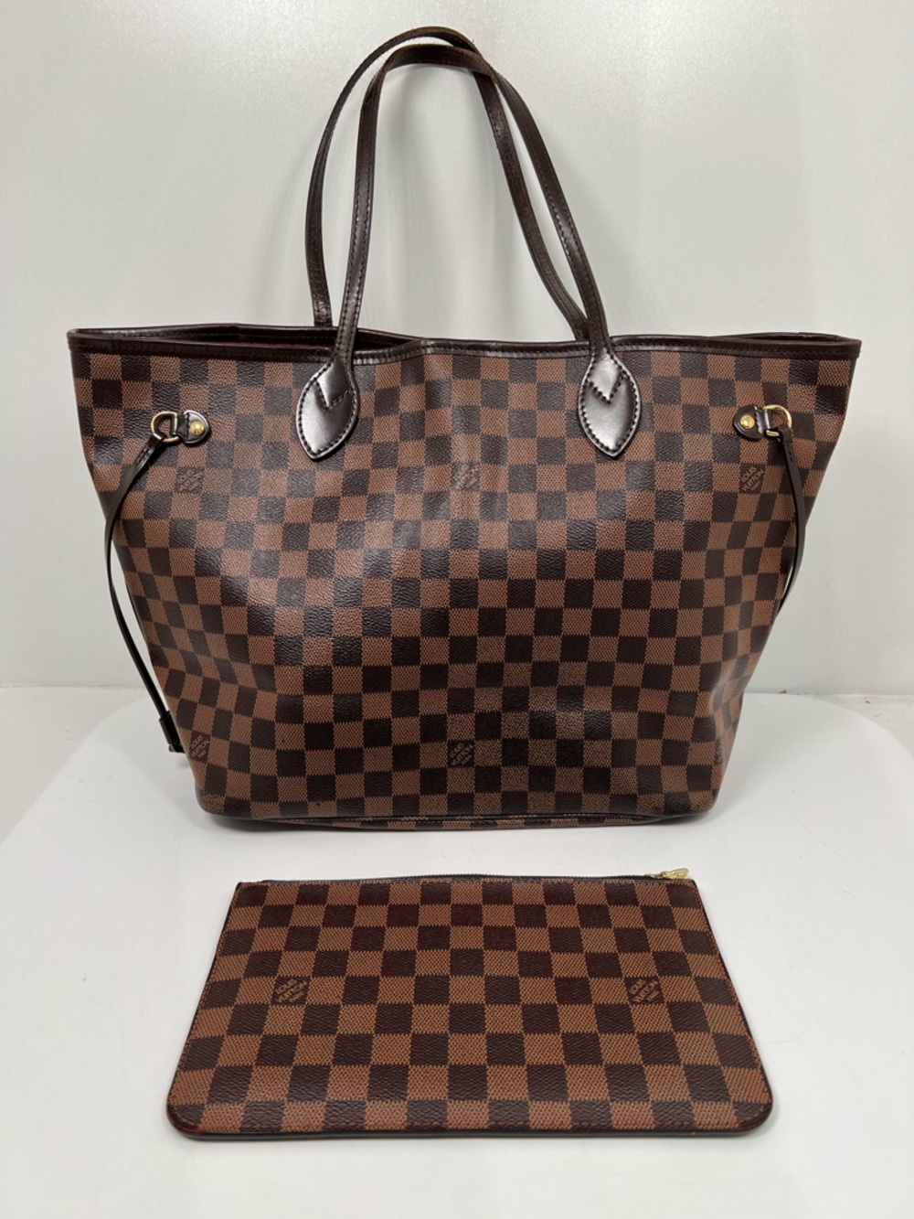 Louis Vuitton Neverfull MM Damier Ebene Tote w/ Pouch Red Interior + Pouch